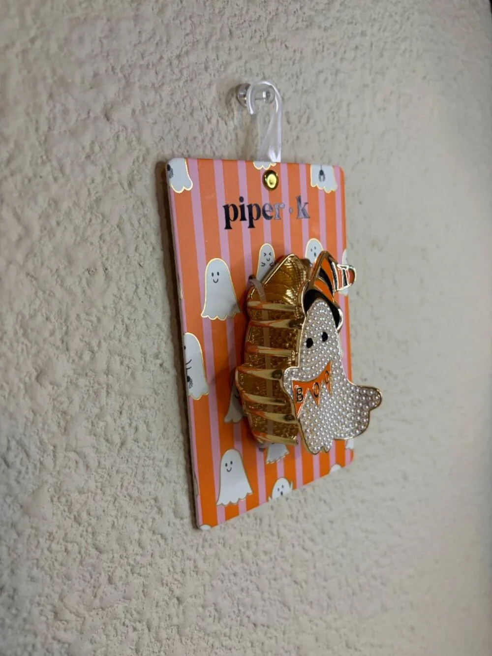 Piper K Pearl Ghost Hair Clip Halloween Boo Orange Bow Spooky NWT